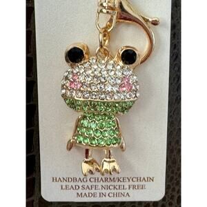 Frog Bag Charm Keychain Bling Crystals Gold